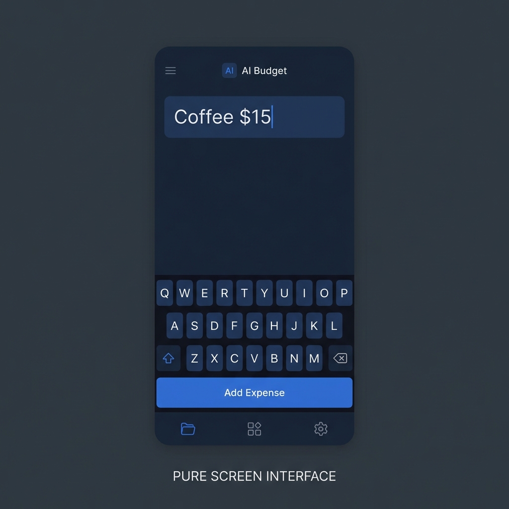 Offline AI Budget Feature: Natural Input - Just type 'Coffee $15'. No categories to select, no complicated menus. It feels like texting a friend.
